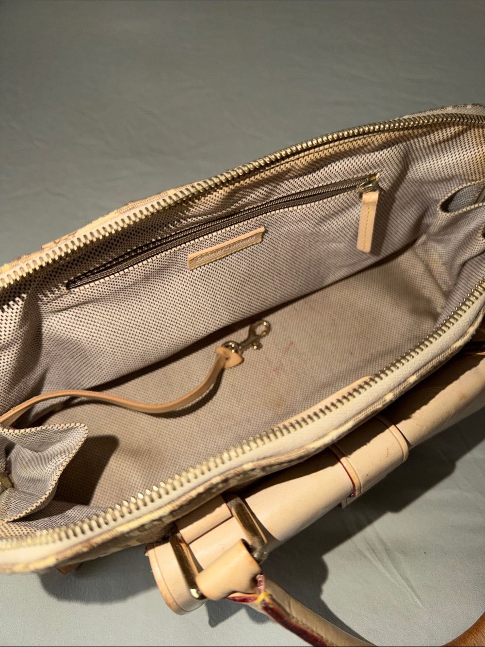 Dooney & Bourke Brown Monogram Satchel with Light Tan Trim - Picture 4 of 6